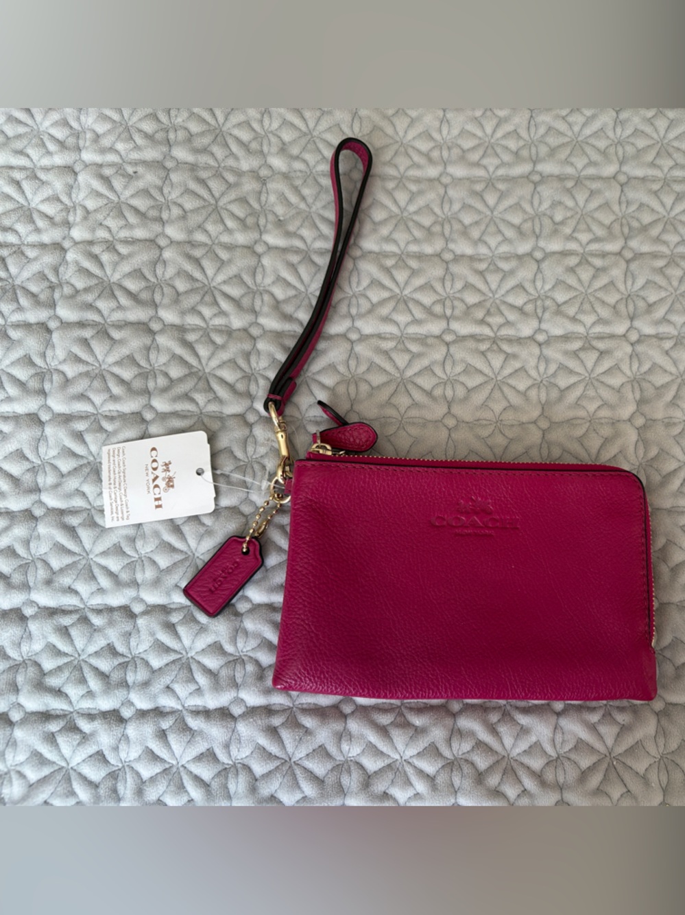 Coach Hot Pink Pebbled Leather Wristlet with Gold Hardware
